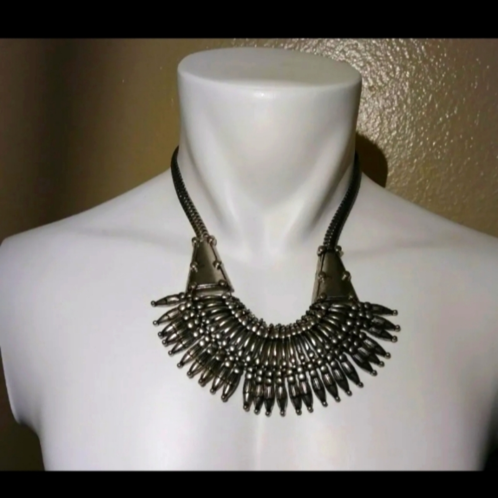 Gothic Punk Full Tilt Silvertone Metal Adjustable Heavy Necklace With Spikes